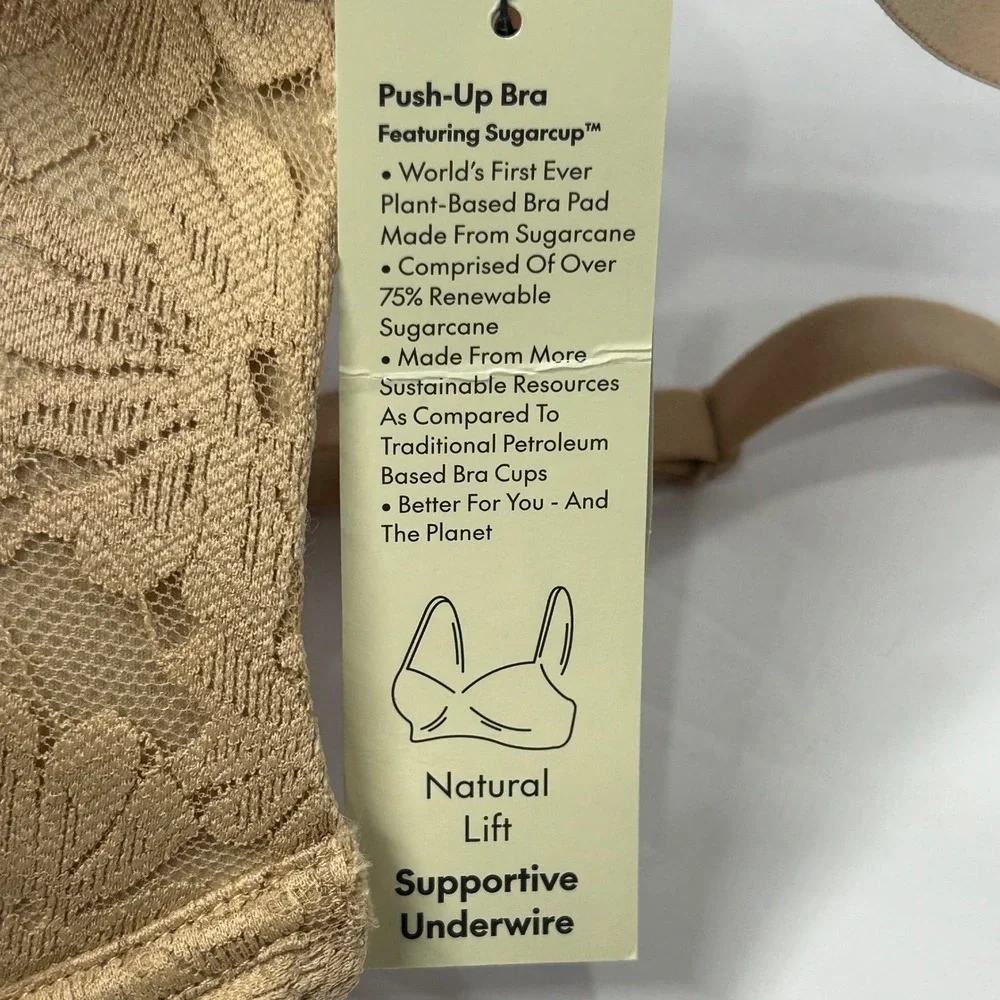 No Boundaries Sugarcup Push‎ Up Bra 36DD Toasted Almond Floral Lace New